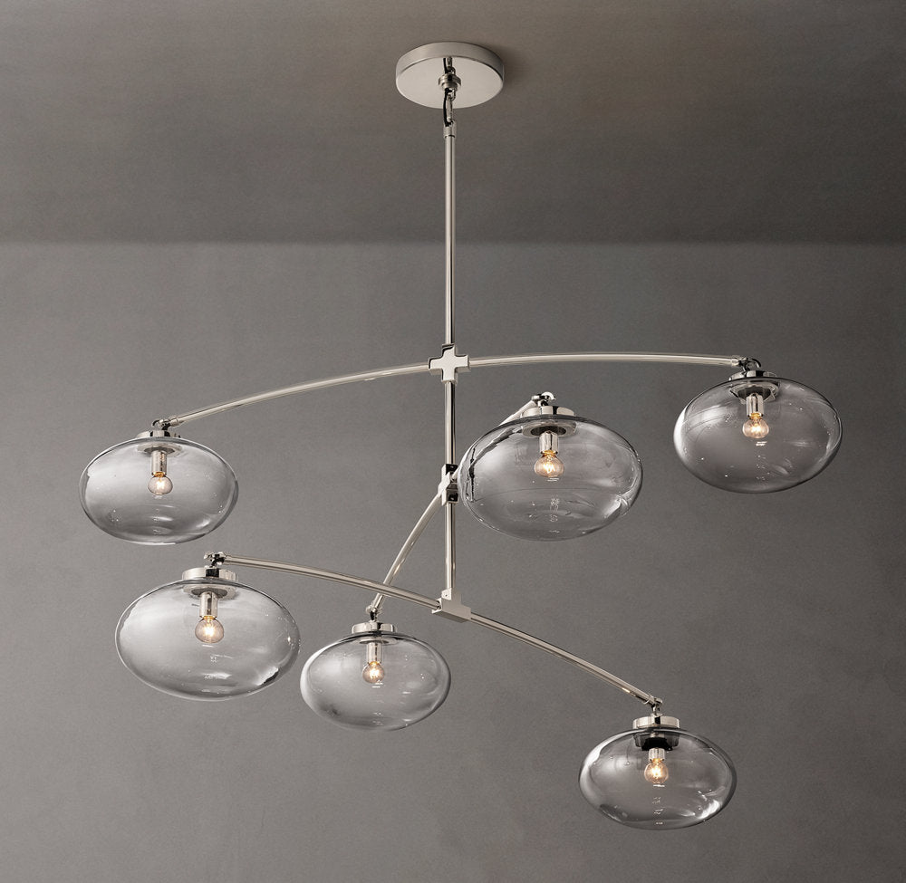 Close-up angle of Cabrette Clear Glass Mobile Round Chandelier showing form and material detail