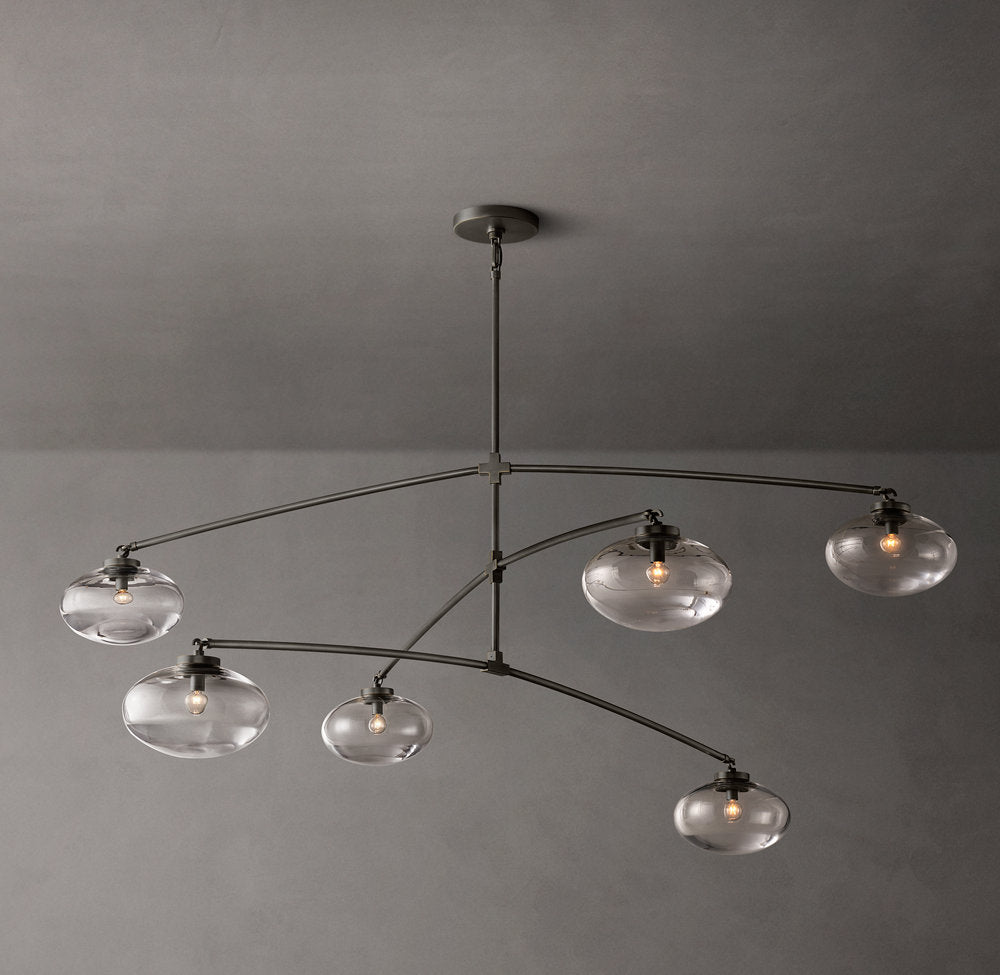 Side view of glass chandelier for scale and shape reference