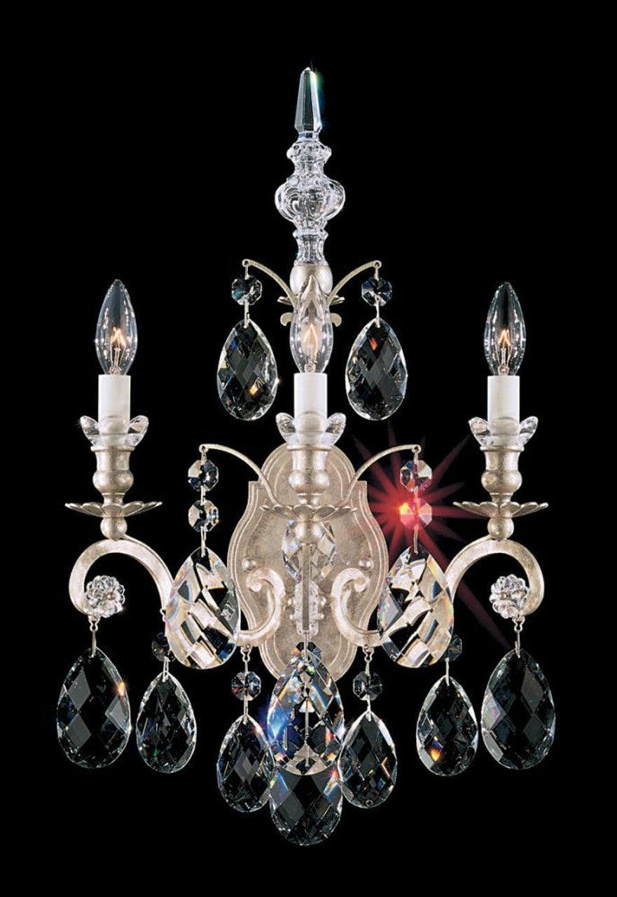 Renaissance Wall Light, 3-Light, Antique Silver, Clear Crystal, 22"H - Option 2, Hardwired Wall Sconce, 15"W x 22"H