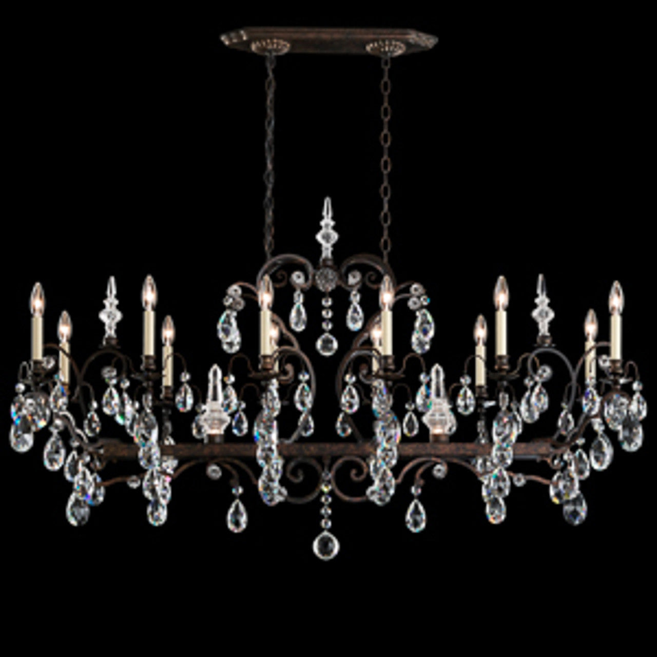 Renaissance Chandelier, 14-Light, Antique Silver, Clear Heritage Crystal, 56"W (3796N-48H 1J2V6T)