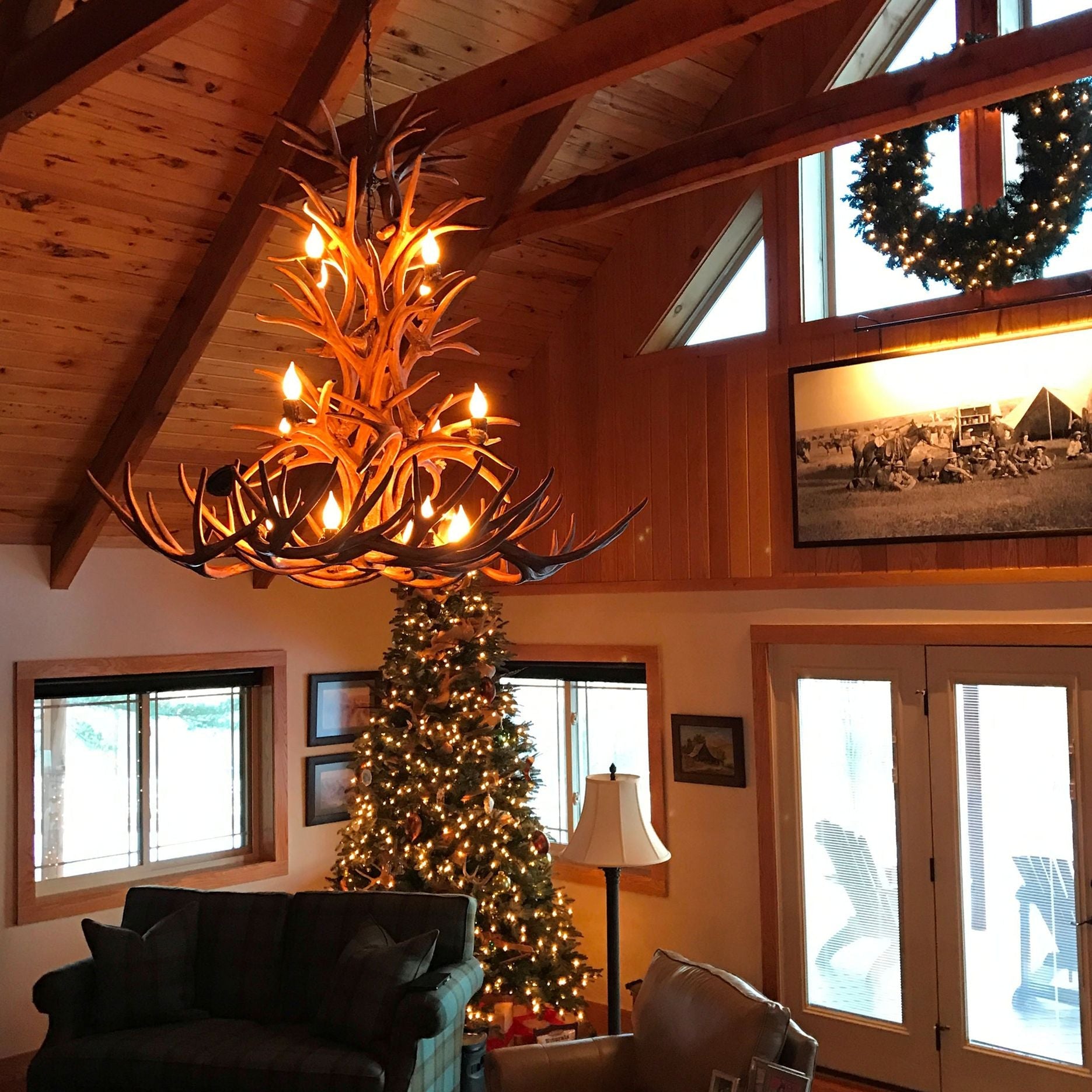 Resin Reproduction Antler 52"W Natural Brown Chandelier