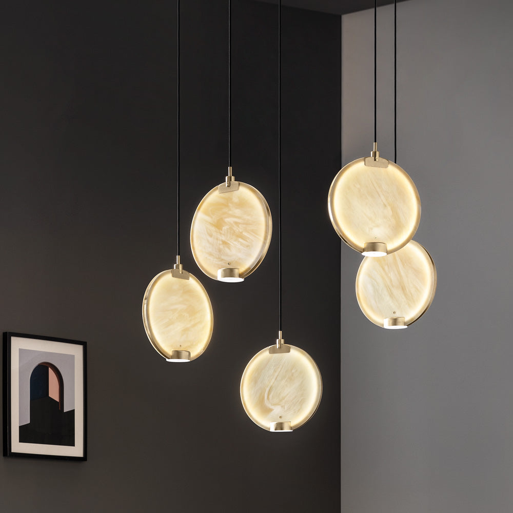 Round Spectrum Glass Diffuser Cluster of 5 Chandelier
