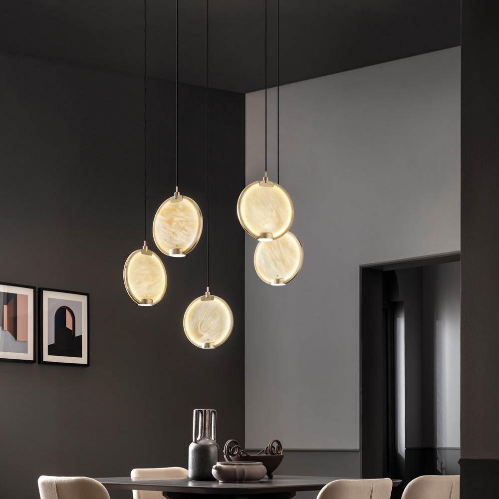 Round Spectrum Glass Diffuser Cluster of 5 Chandelier