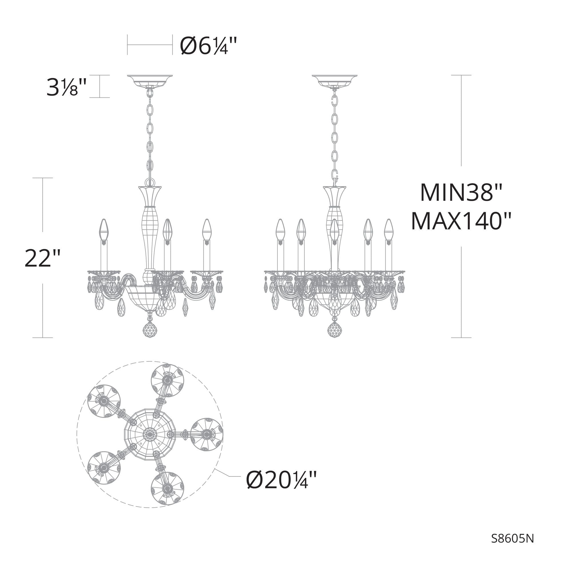 San Marco 22"H X 20.3"W 5-Light Crystal Chandelier in Hrlm