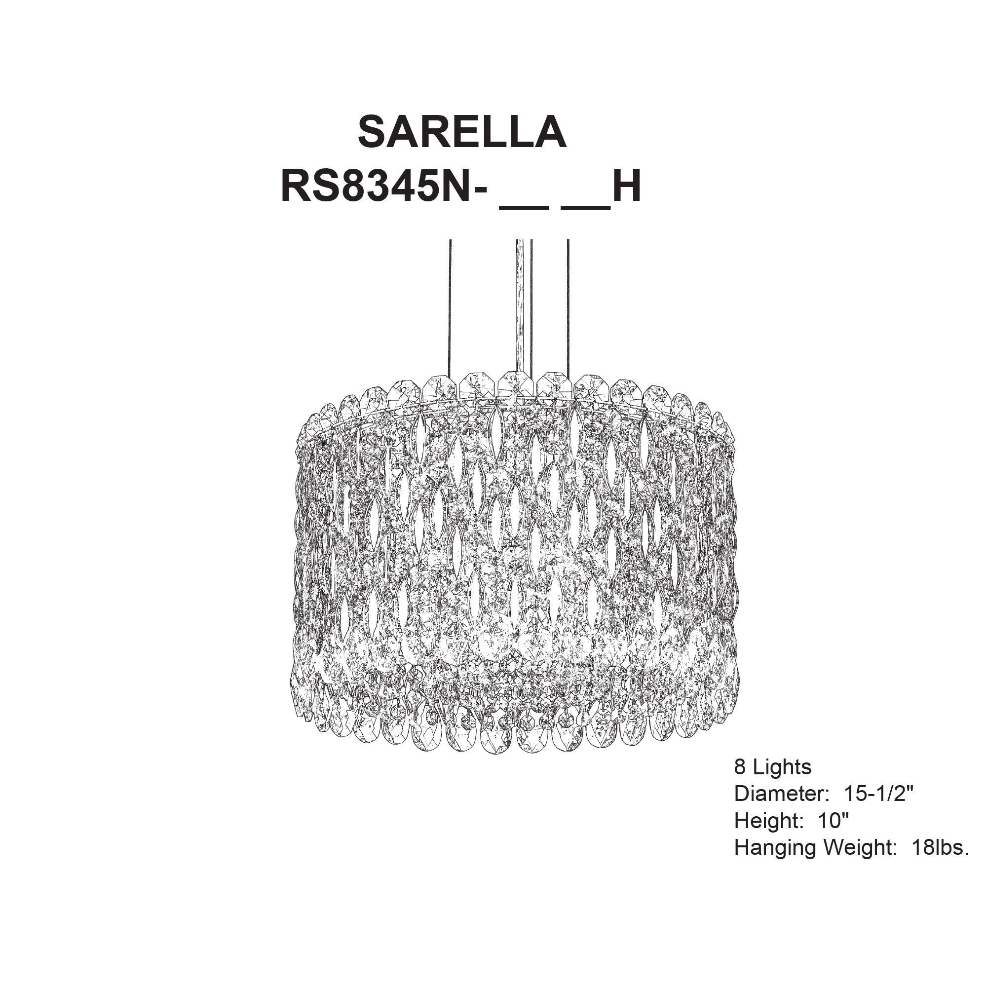 Sarella 10"H X 8-Light Crystal Pendant