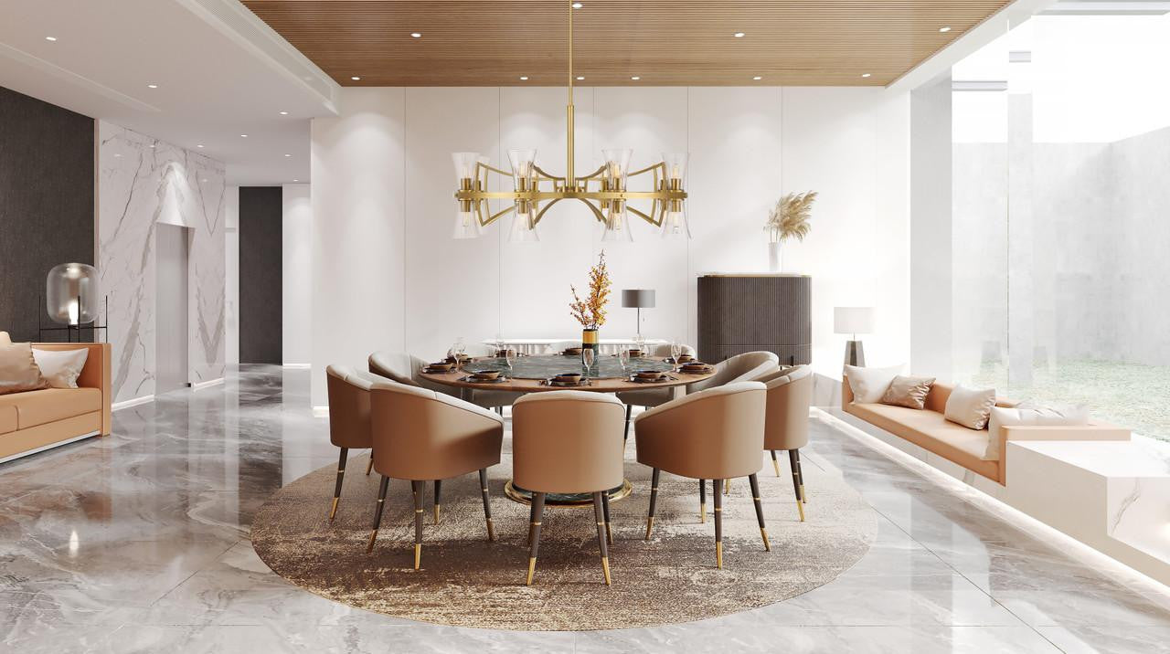 Bennington Chandelier, 16-Light, Warm Brass, Glass