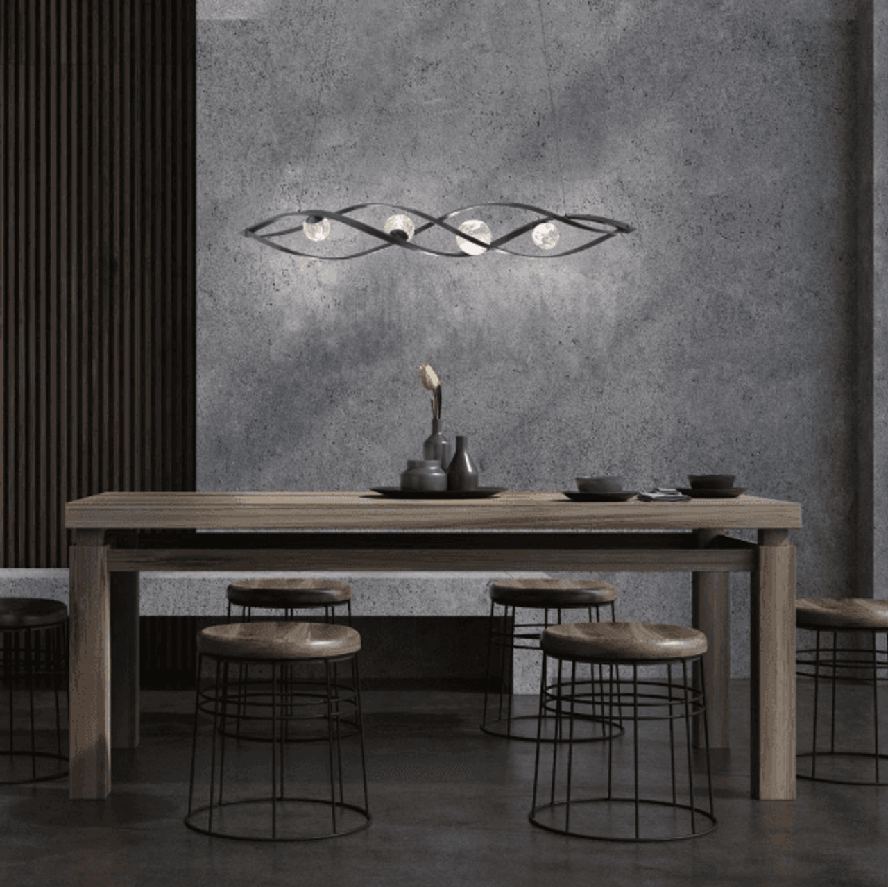 Atomic Pendant, Integrated LED, Black Leather, Brushed