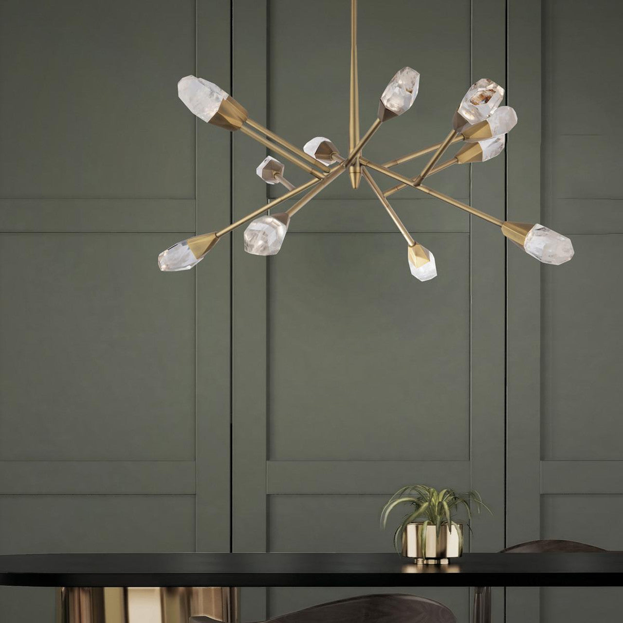 Synapse Chandelier, Integrated LED, Black, Optic Haze Quartz (BPD32232-BK YUEX014AZY)