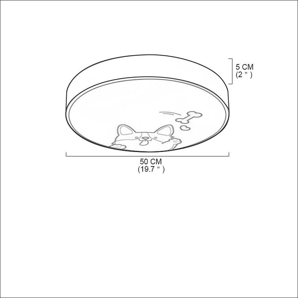Circular Dog Image Flush Mount Drum Light LED Metal