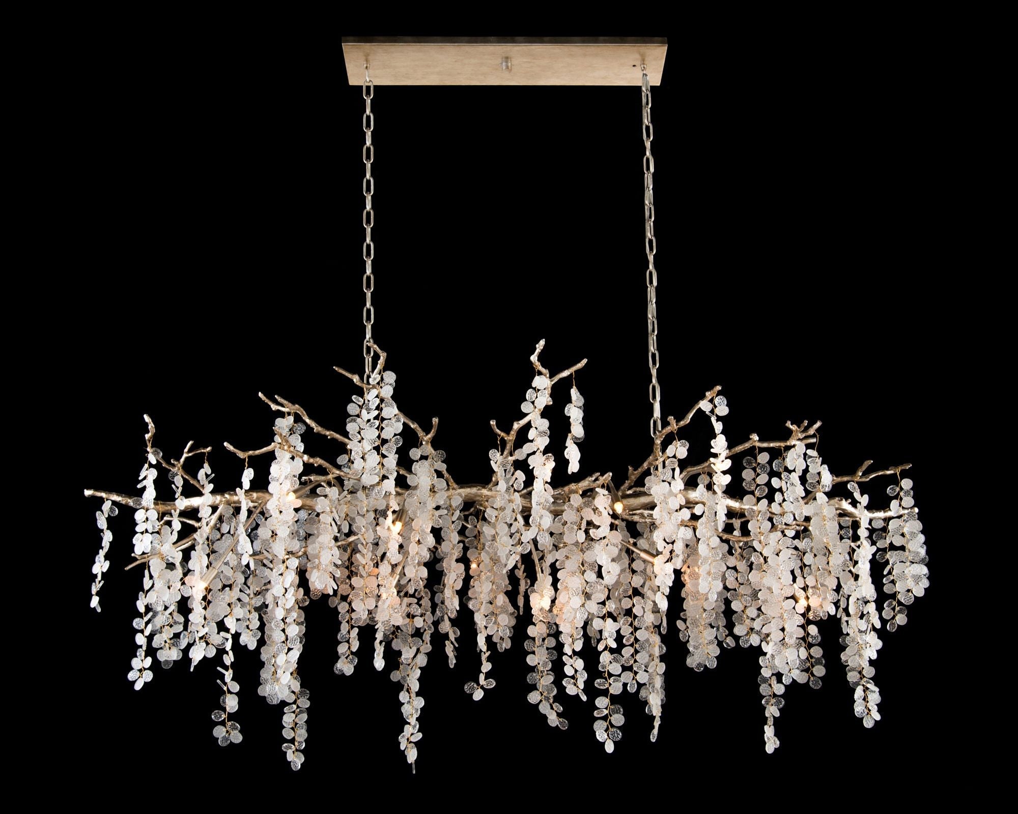 Shiro Noda 77" Wide Brass Crystal Glass Linear Pendant