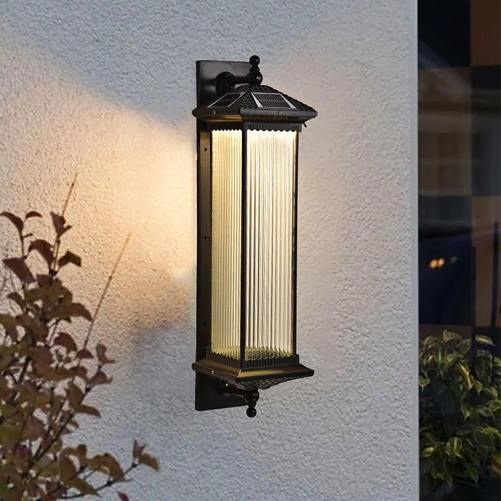 Vintage Striped Glass Shade IP55 Waterproof Retro Solar Lights Exterior, outdoor light, main view, Tianguang Select