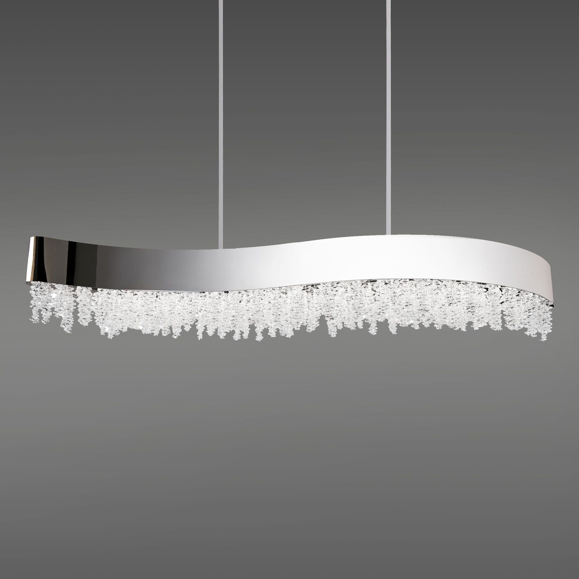 Soleil 48" Wide Pol. Nickel Crystal 1-Light Linear Pendant