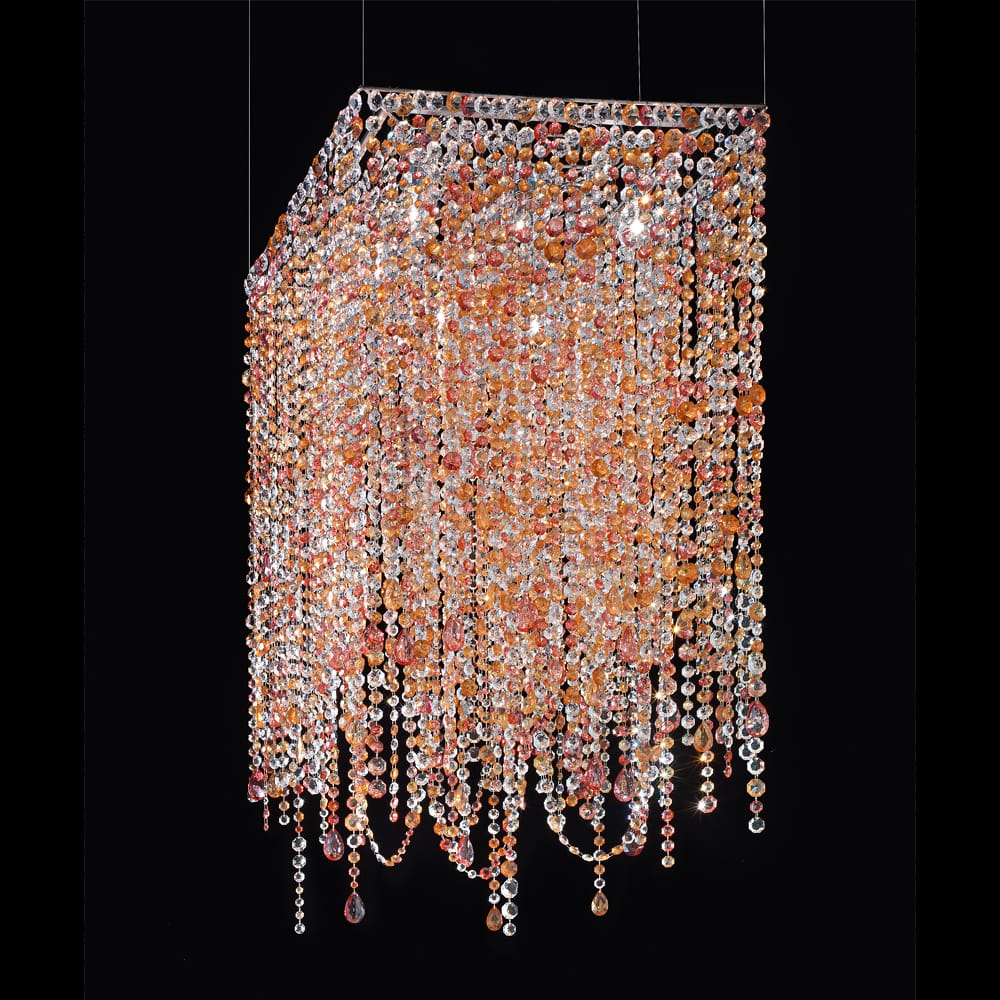 Square Multi Colored Cut Glass Chandelier