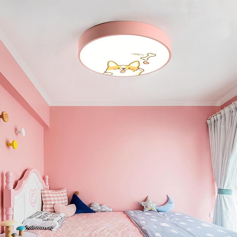 Circular Dog Image Flush Mount Drum Light LED Metal