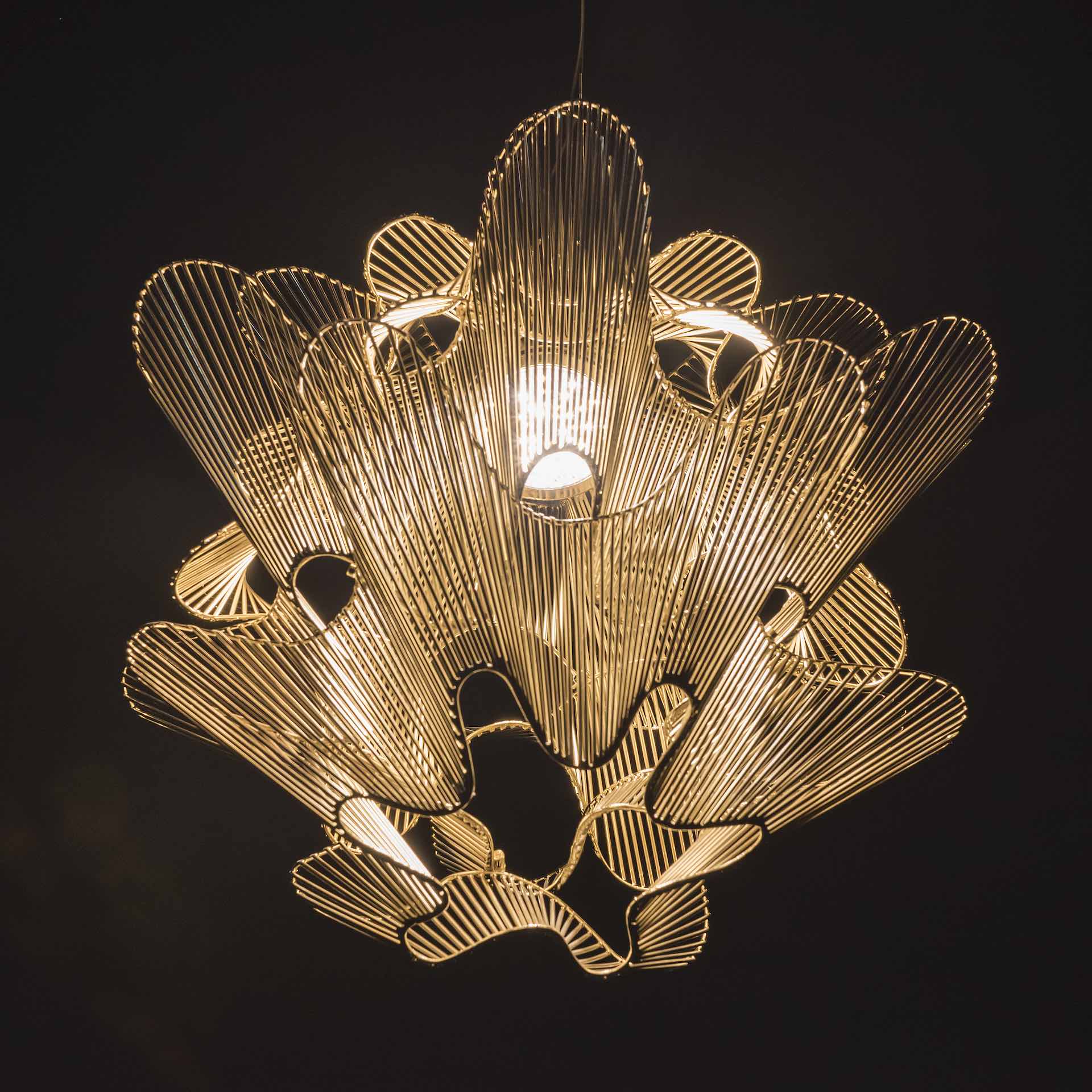 Striking Italian Designer Nickel Chandelier