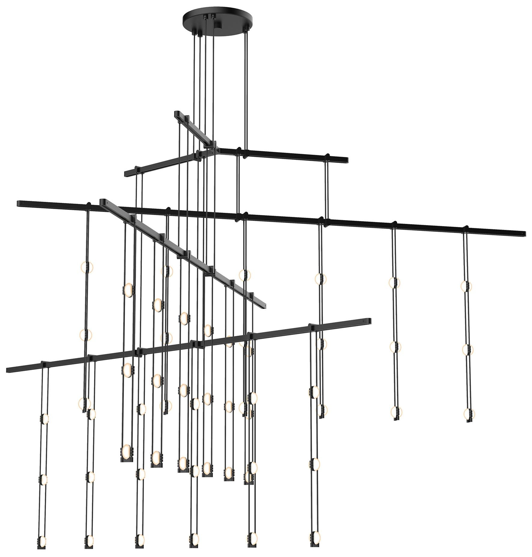 Suspenders 61"W 4-Tier Tri-Bar Satin Black Chandelier