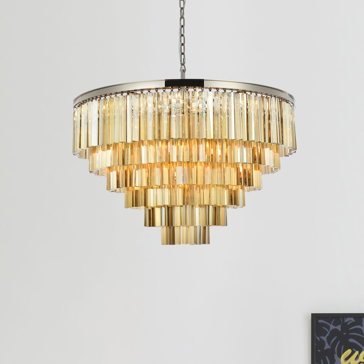 Sydney 33-Light 44" Polished Nickel Chandelier Golden Teak