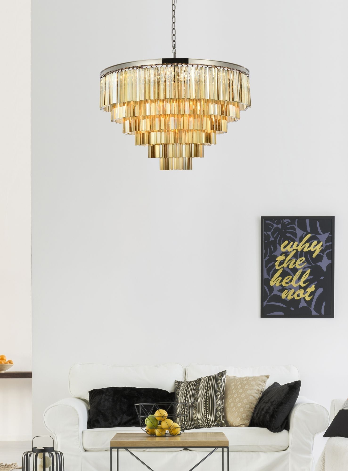 Sydney 33-Light 44" Polished Nickel Chandelier Golden Teak