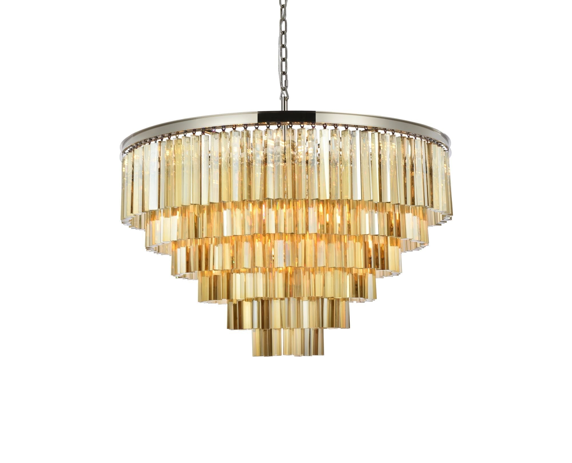Sydney 33-Light 44" Polished Nickel Chandelier Golden Teak