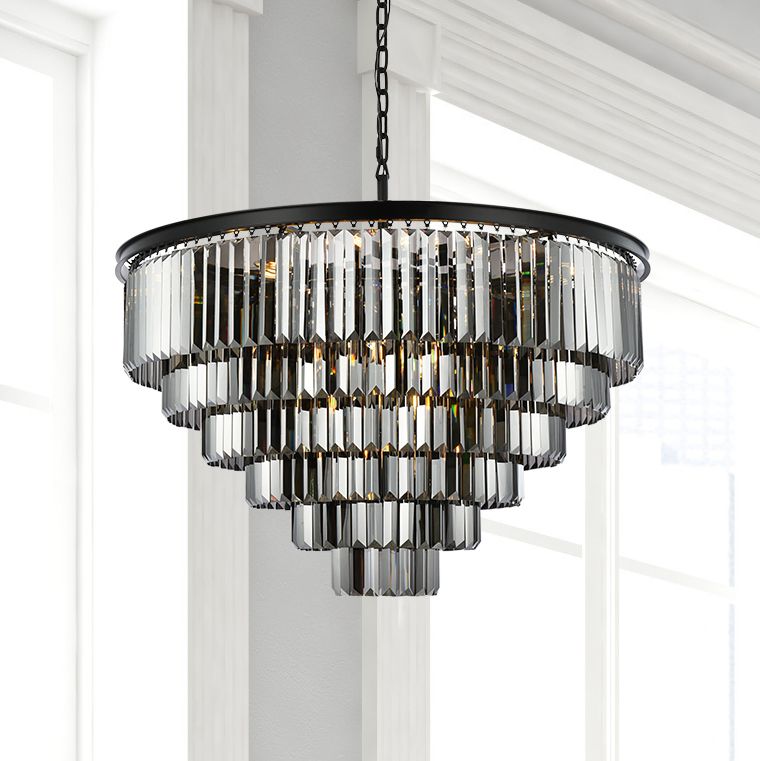 Sydney 33-Light Matte Black Chandelier Silver Shade (Grey)