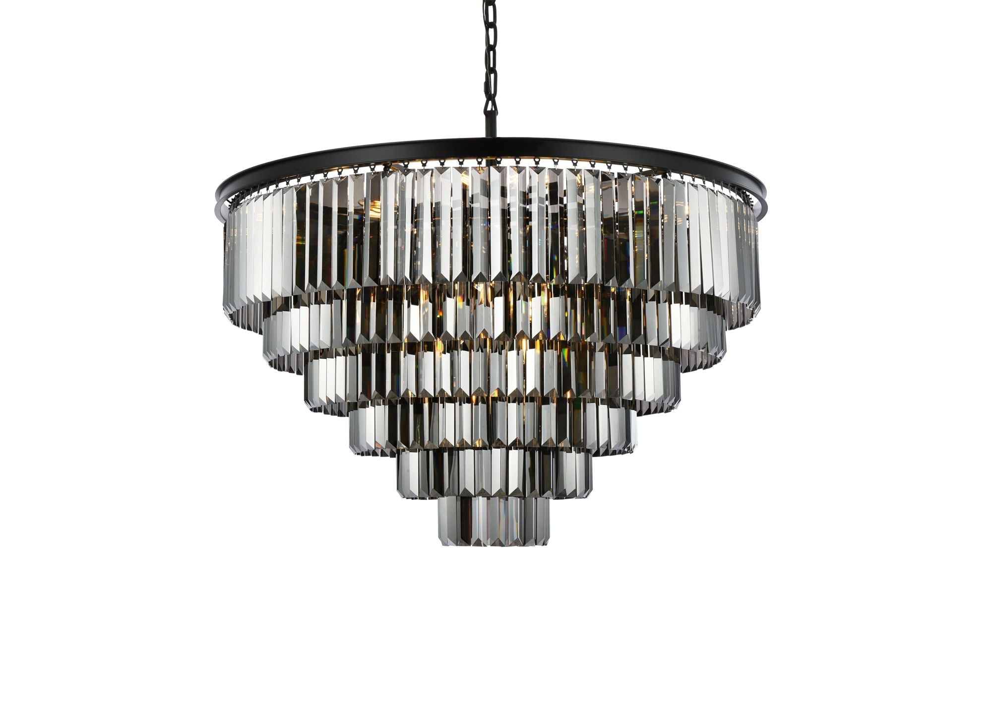 Sydney 33-Light Matte Black Chandelier Silver Shade (Grey)