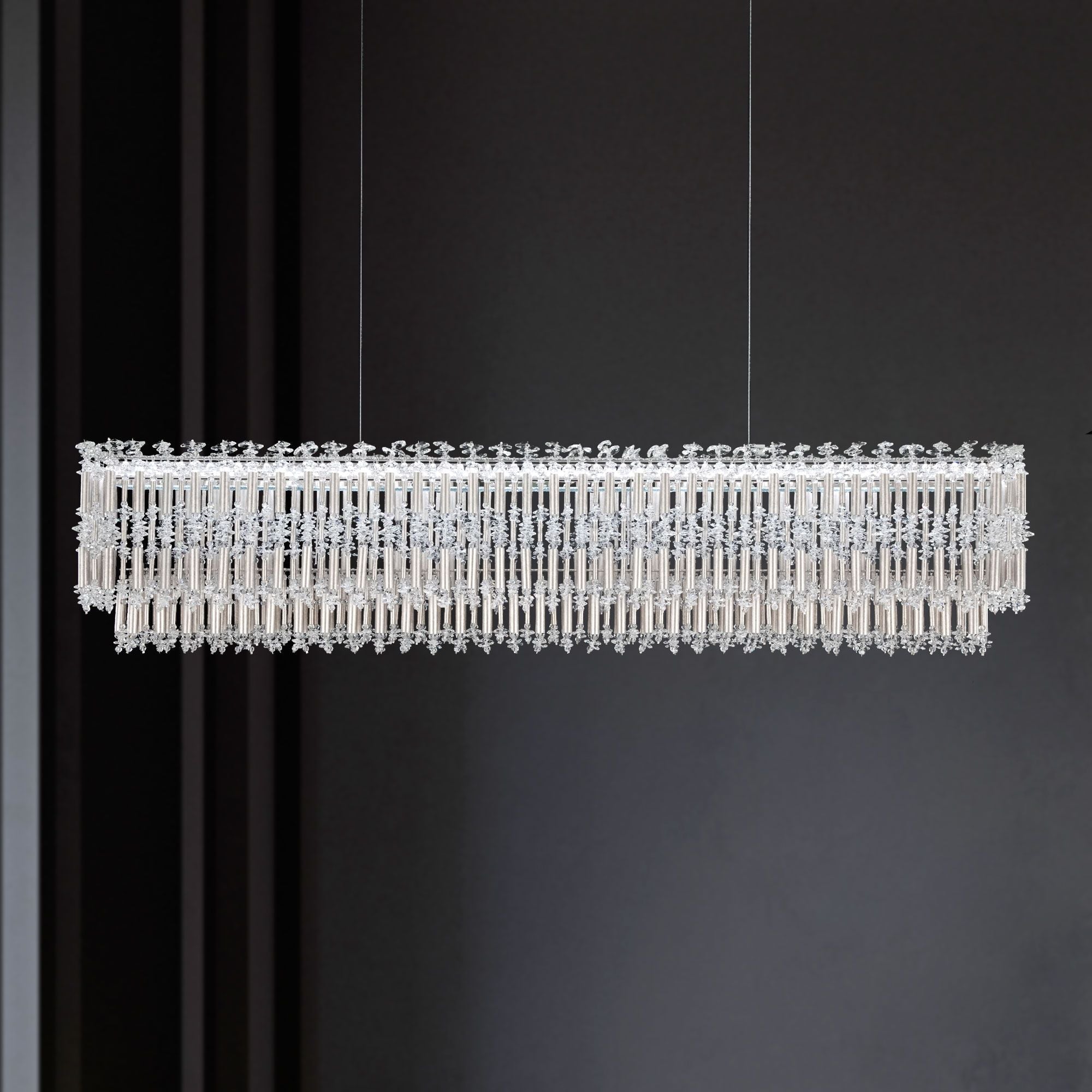 Tahitian 48" Wide Antique Silver Crystal Linear Pendant