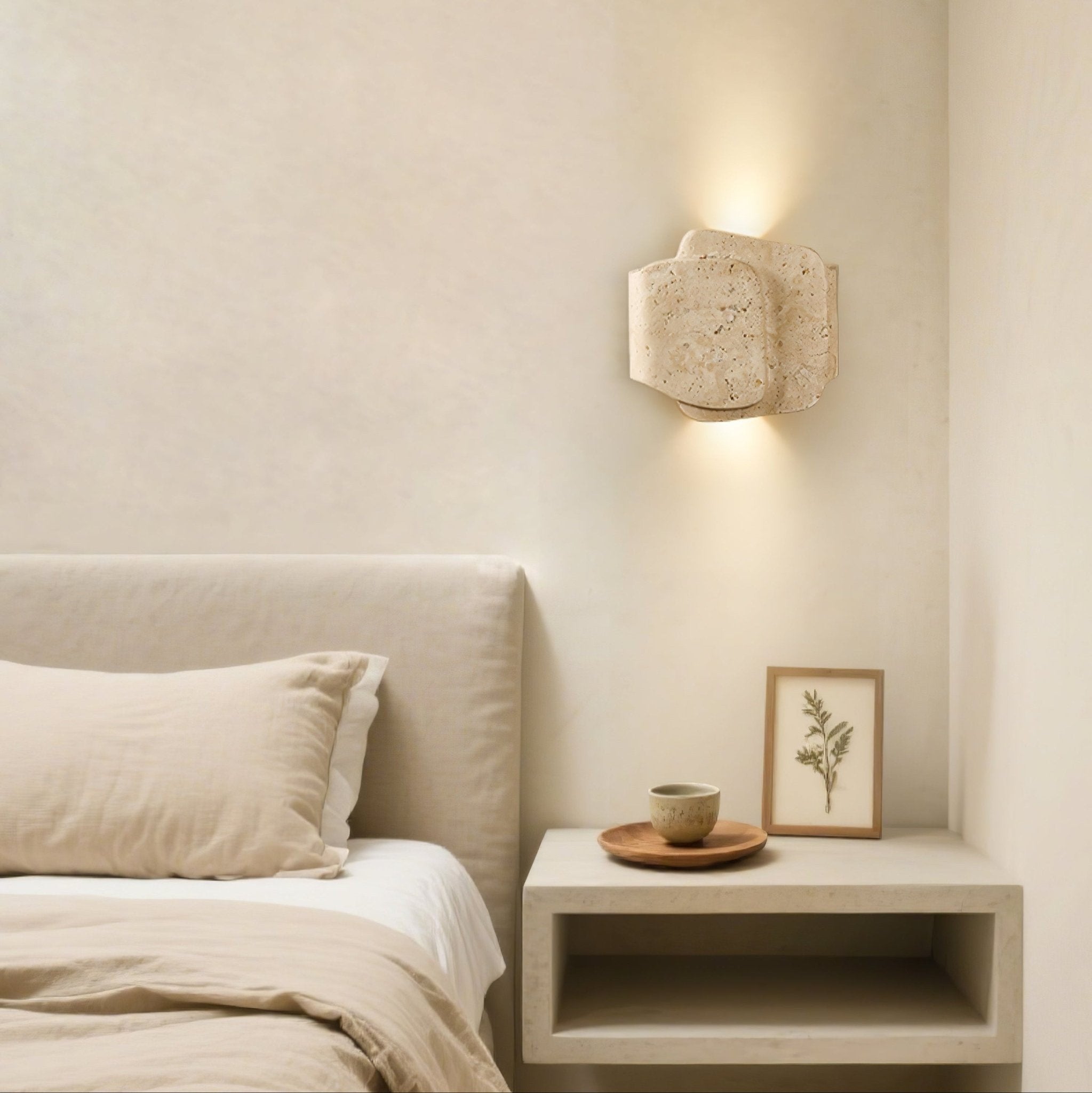 Travara Layered Travertine Wall Light, Bedroom Wall Sconce, detail 4
