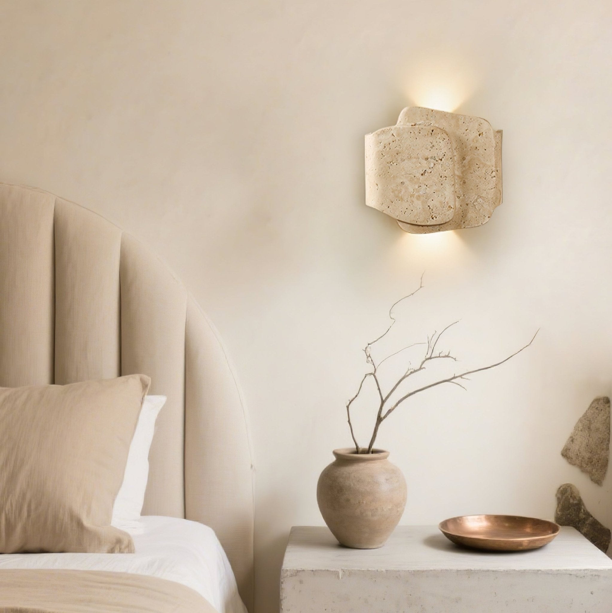 Travara Layered Travertine Wall Light, Bedroom Wall Sconce, detail 6