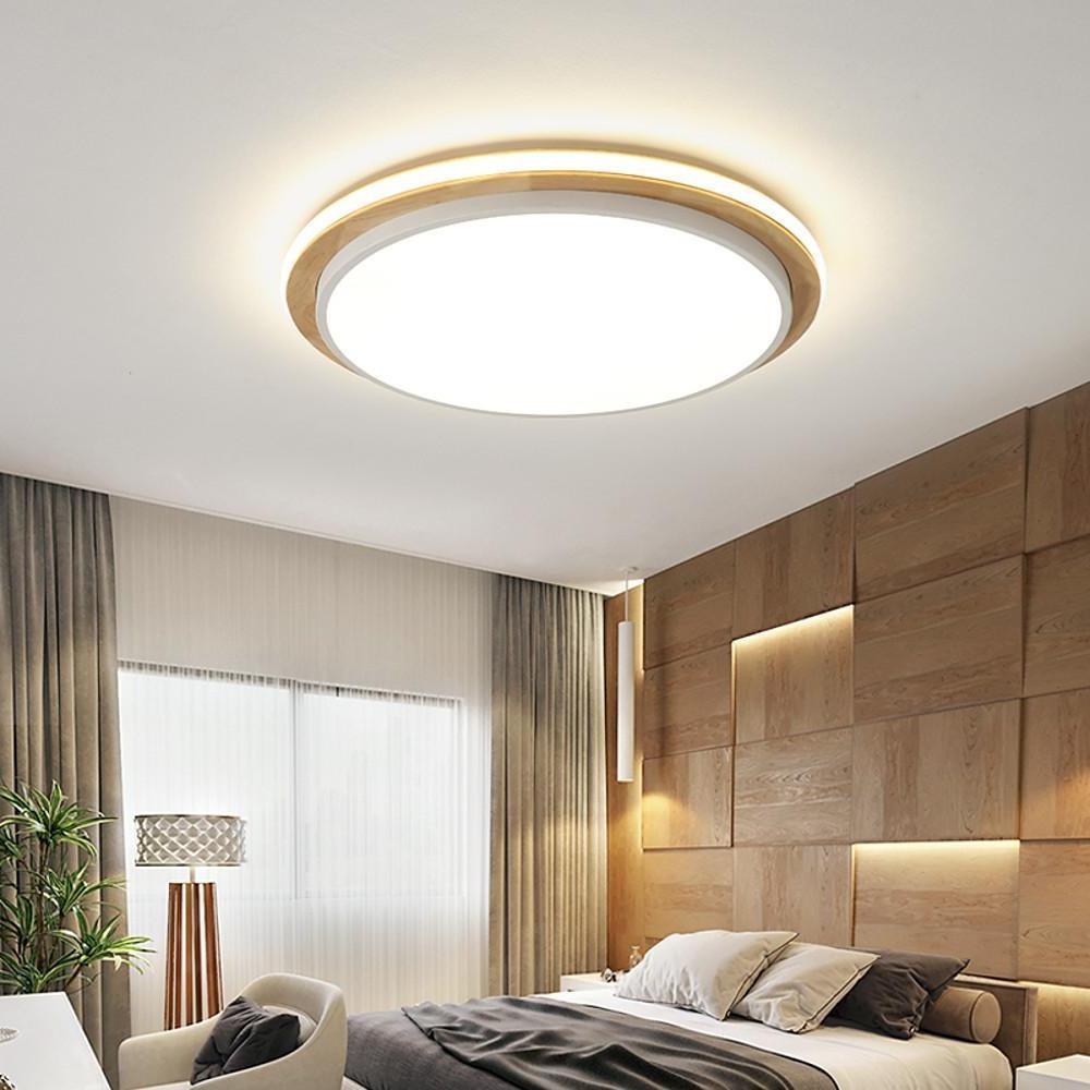 Metal and Wood Round LED Flush Mount Ceiling Light Room