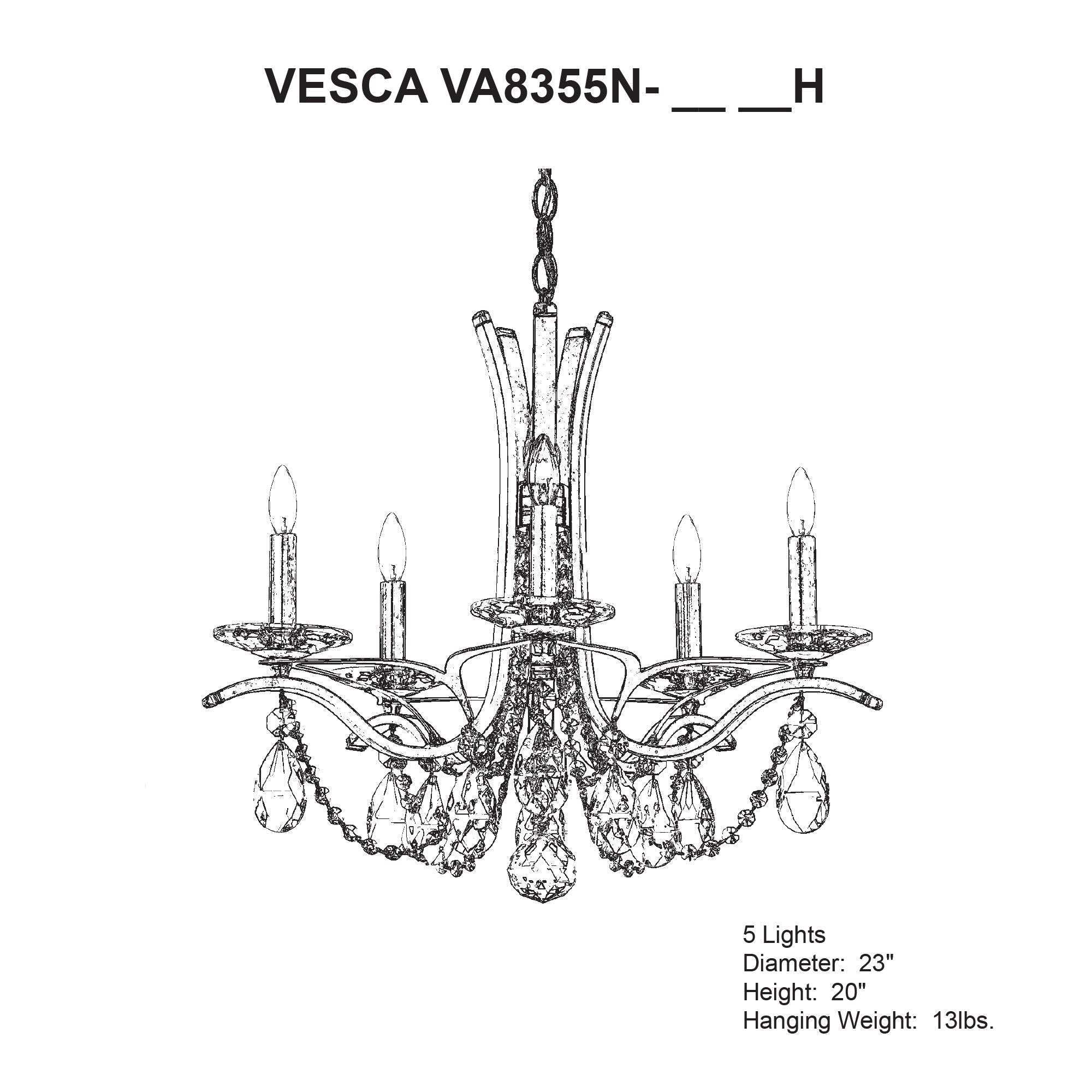 Vesca 20"H X 5-Light Crystal Chandelier in Antique