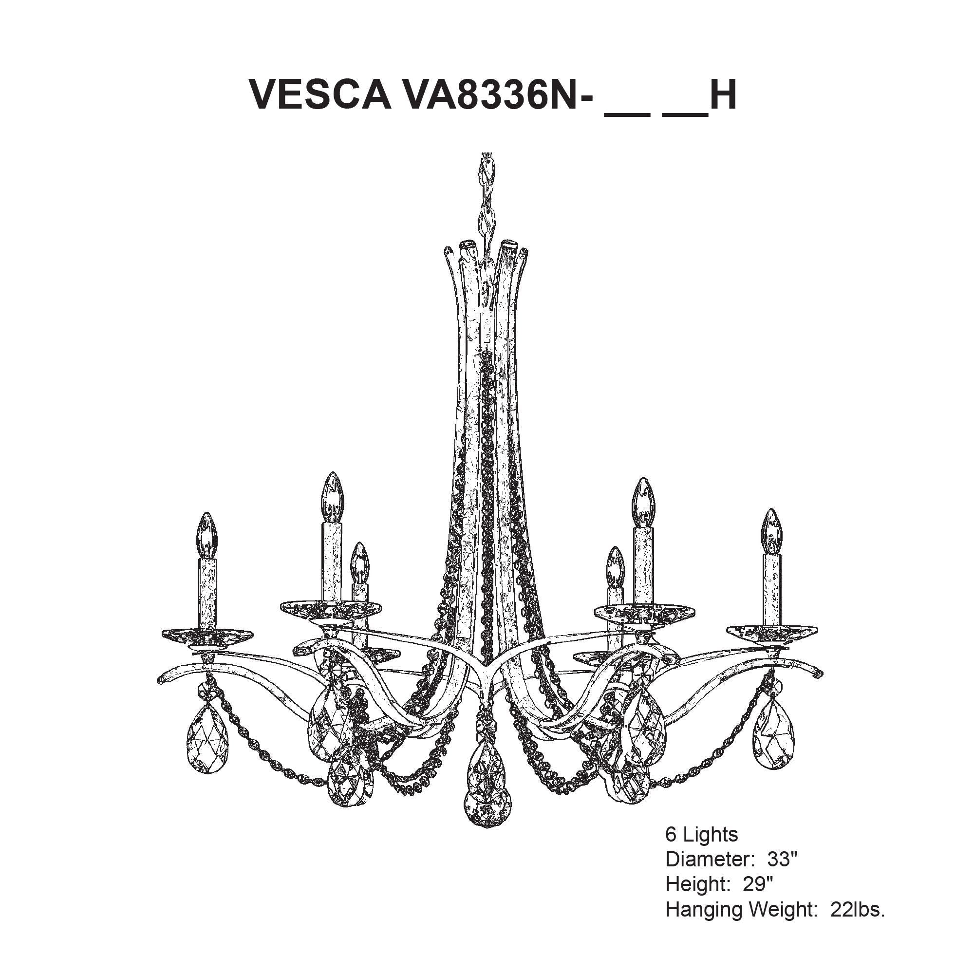 Vesca 29"H X 6-Light Crystal Chandelier in French