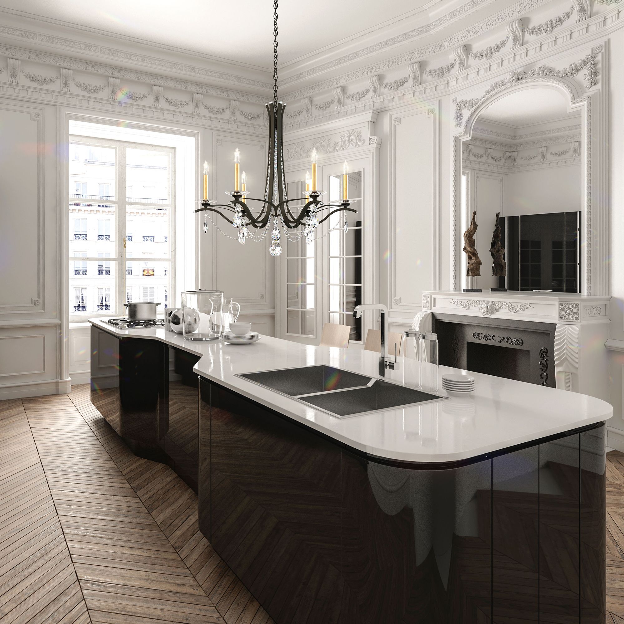 Vesca 29"H X 6-Light Crystal Chandelier in French