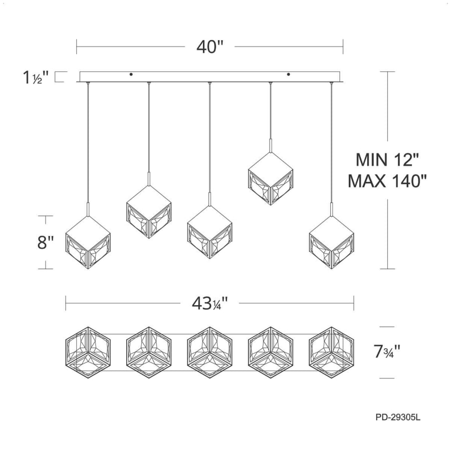 Ice Cube 5-Light 44" Wide Pendant Light