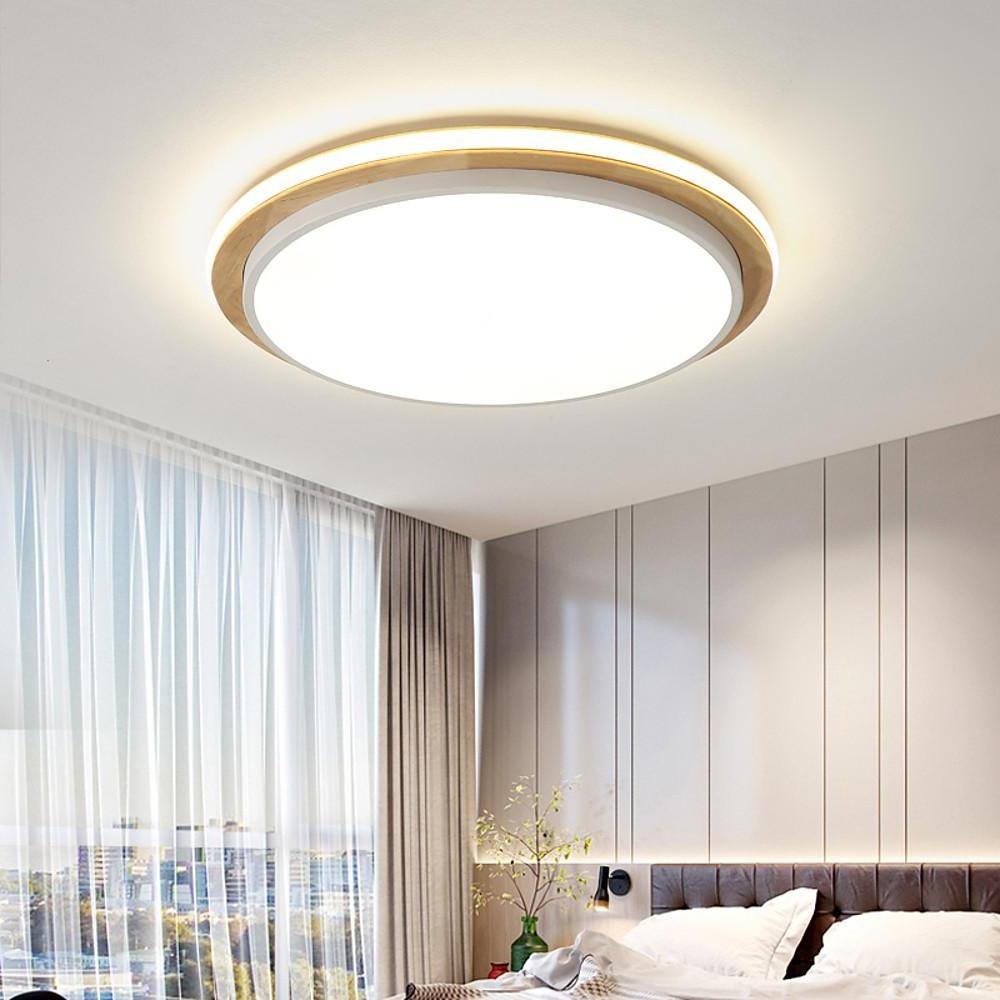 Metal and Wood Round LED Flush Mount Ceiling Light Room
