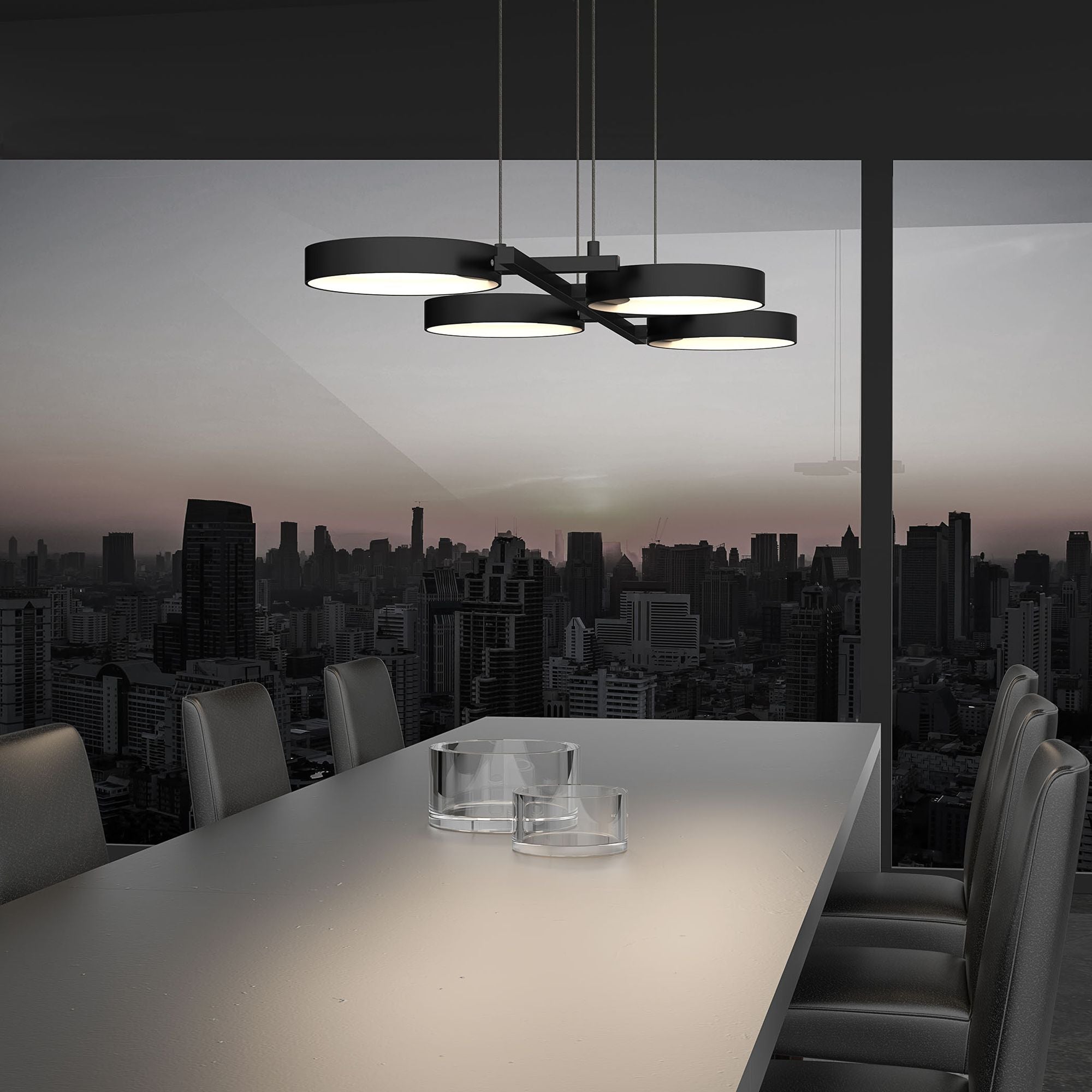 Light Guide 4-Light Satin Black Chandelier