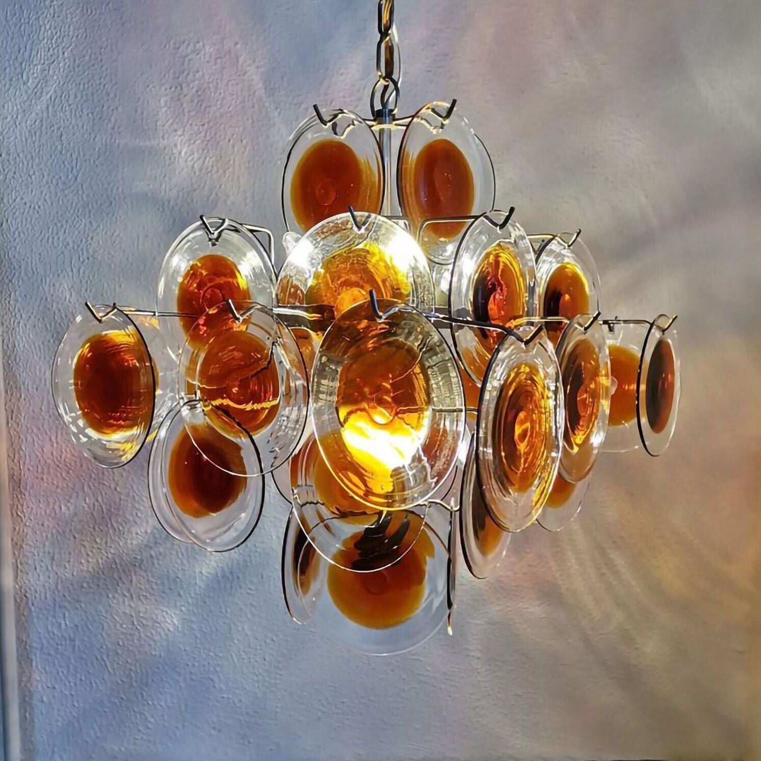 Close-up angle of Mazzega Vistosi Murano Chandelier showing form and material detail