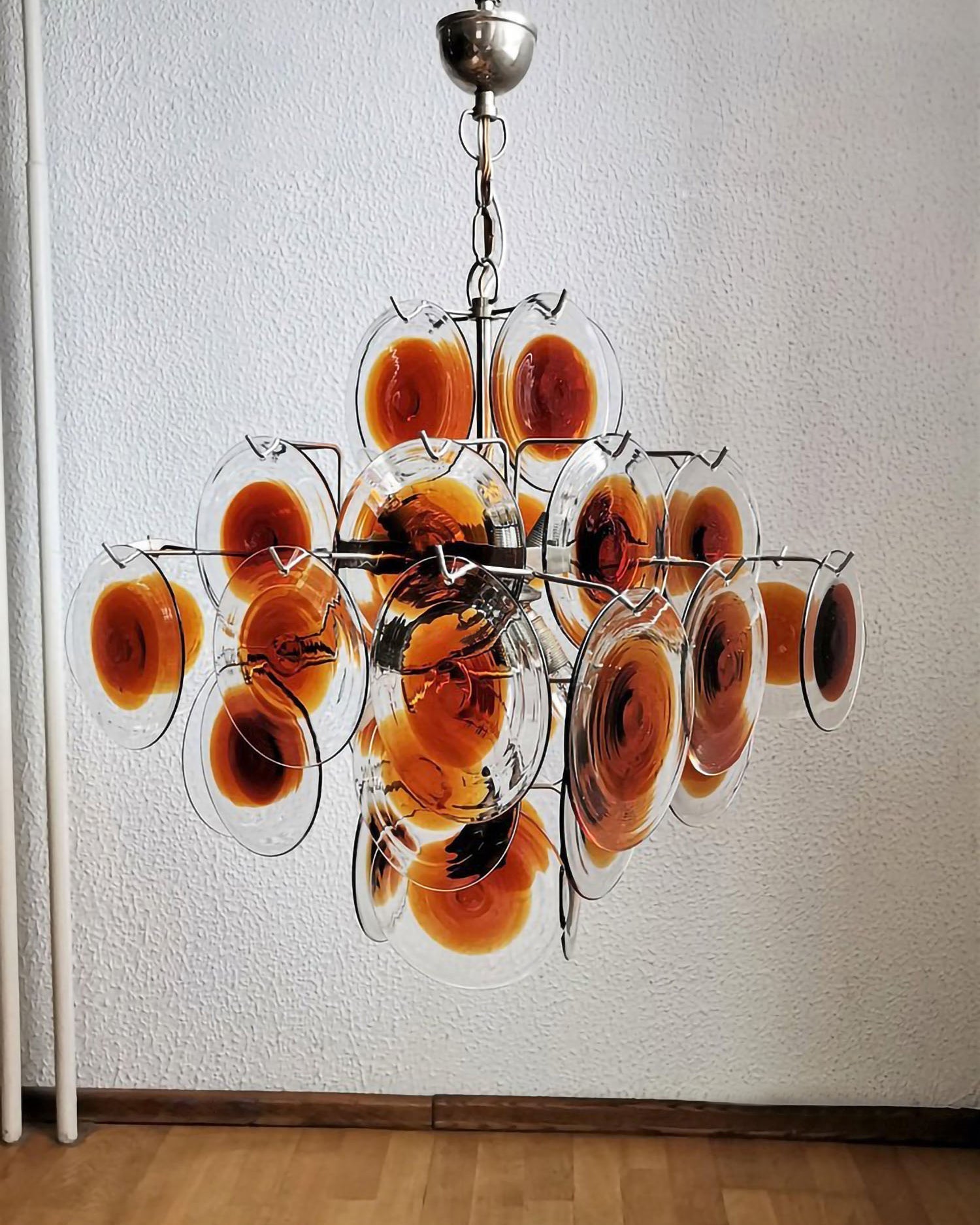 Close-up angle of Mazzega Vistosi Murano Chandelier showing form and material detail