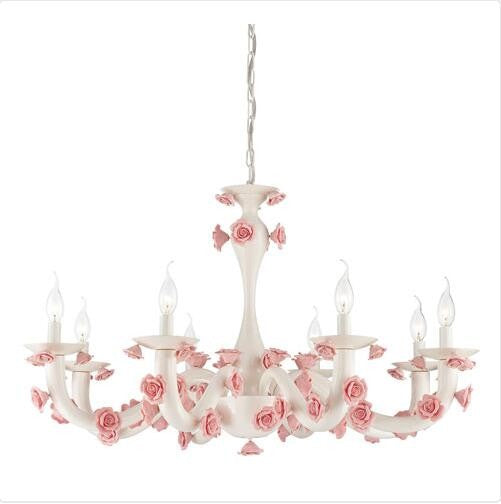 White / Pink Eight-Light Chandelier