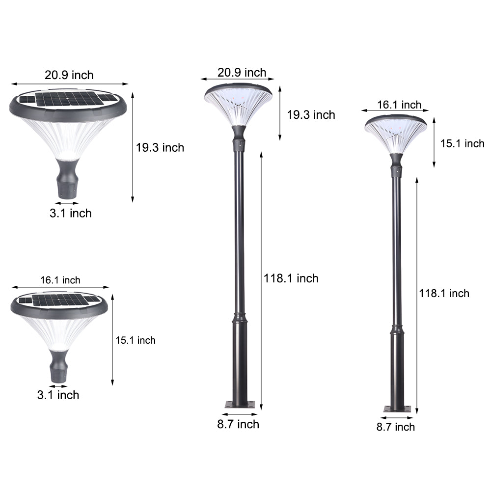 1-Light Black Outdoor LED Solar Lamp Post and Pole