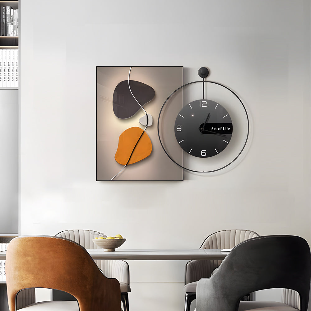 Geometric Silent Wall Clock Canvas Painting Wall Sconce