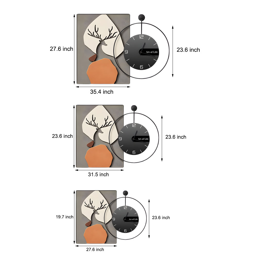 Geometric Silent Wall Clock Canvas Painting Wall Sconce