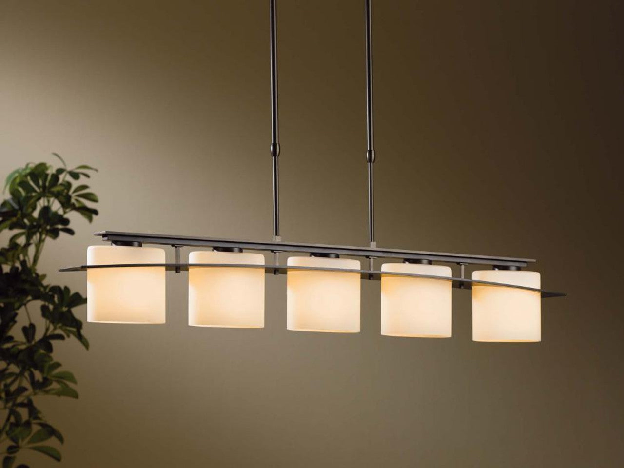 Arc Ellipse Pendant, 5-Light, Standard Height, Black, Opal Glass, 5.25"W (137525-SKT-STND-10-GG0182 MQDN)