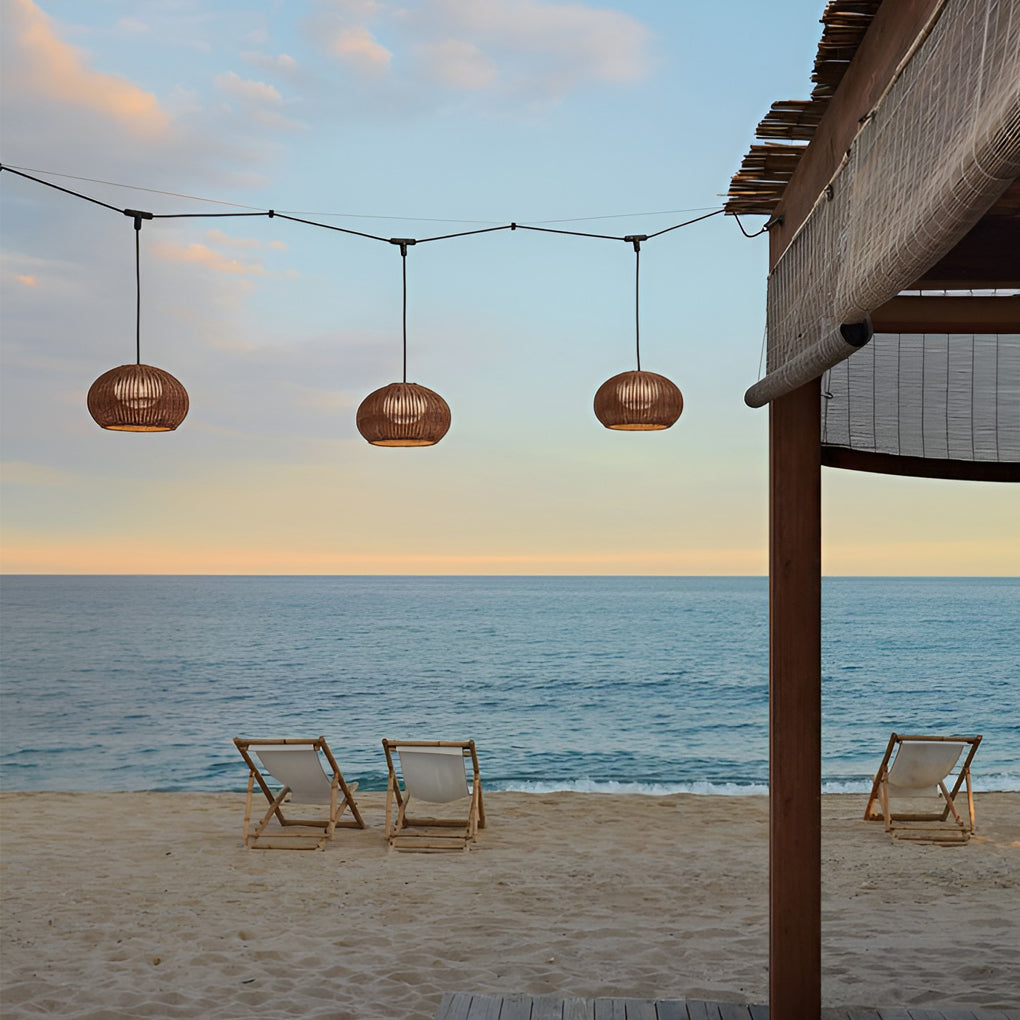 Lantern Shaped Waterproof Rattan Outdoor Chandelier