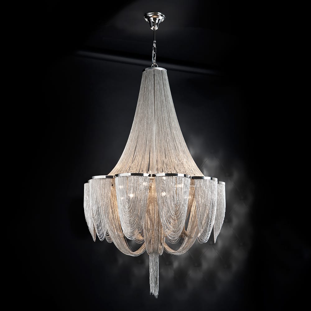 Fifteen-Light Silver Chain Empire Chandelier