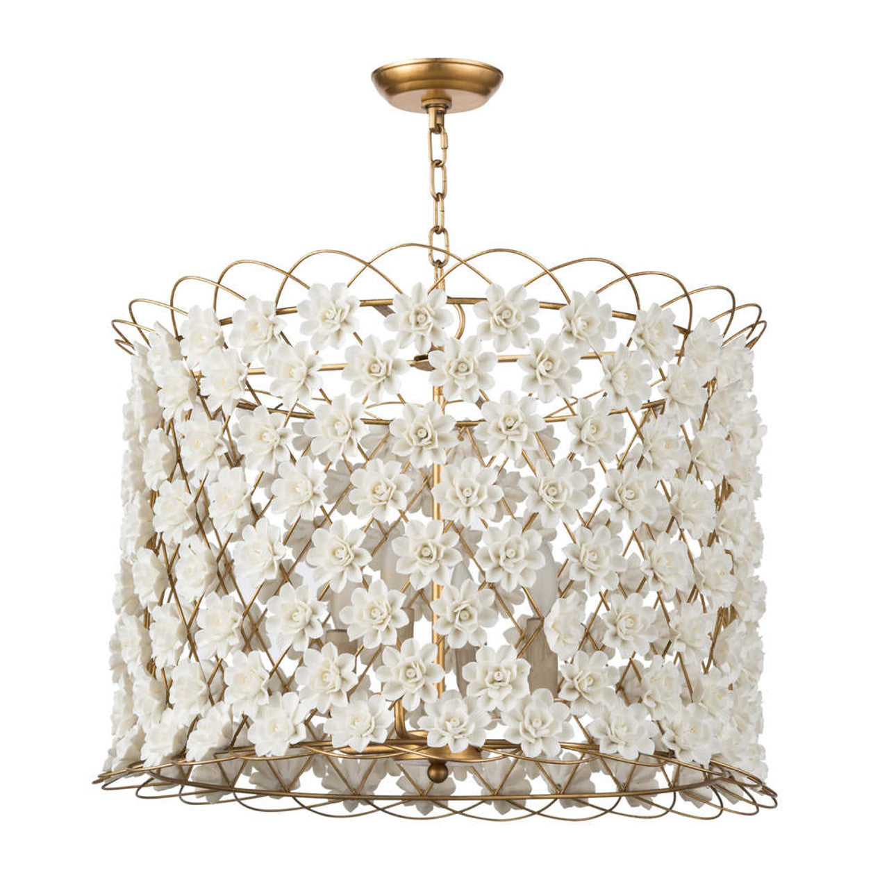 Alice Porcelain Flower Chandelier, 4-Light, Gold Leaf