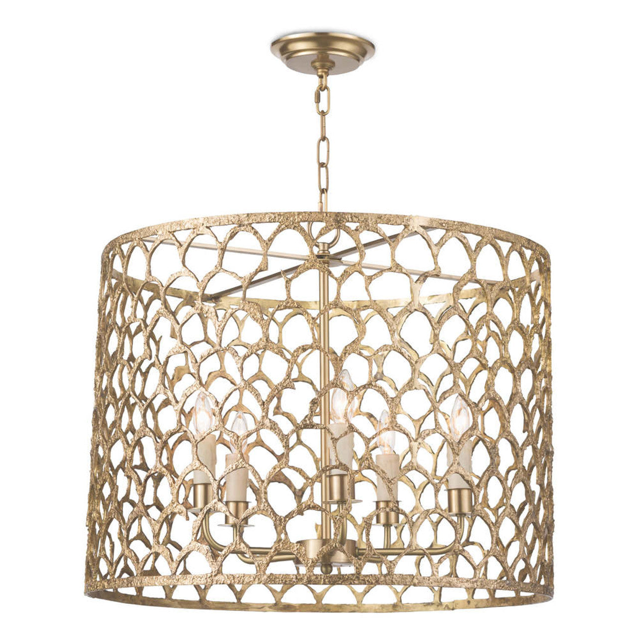 Alice Porcelain Flower Chandelier, 4-Light, Gold Leaf