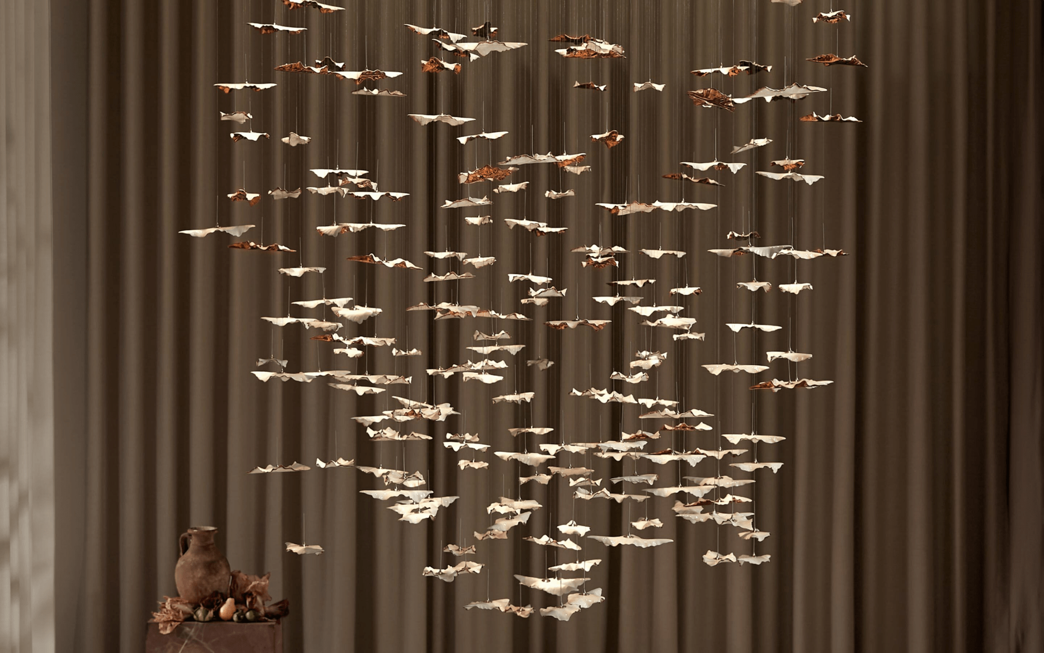 Leaf Twisted Sculptural Customizable Chandelier