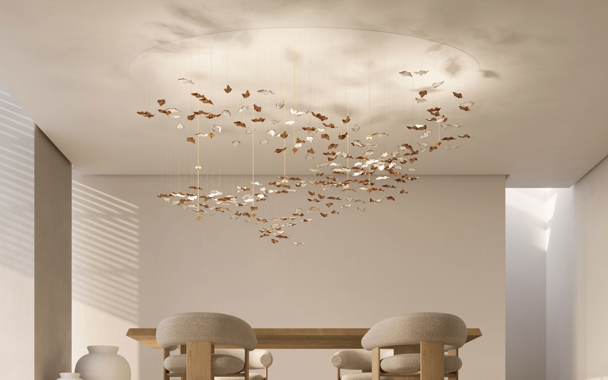 Leaf Twisted Sculptural Customizable Chandelier