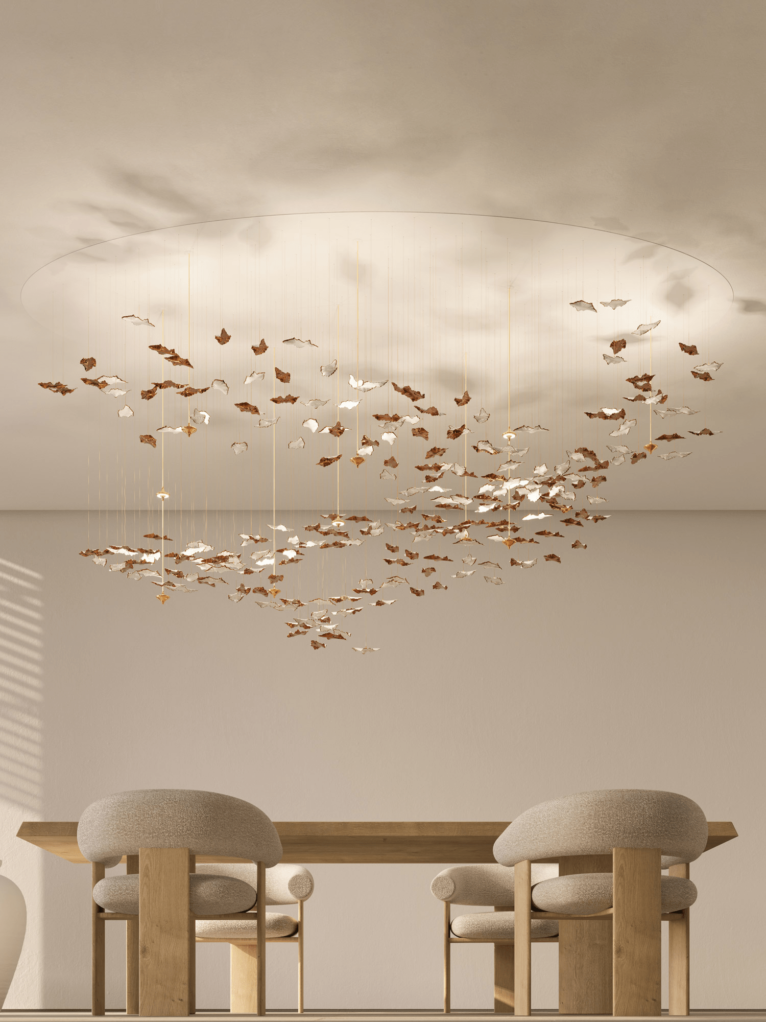 Leaf Twisted Sculptural Customizable Chandelier