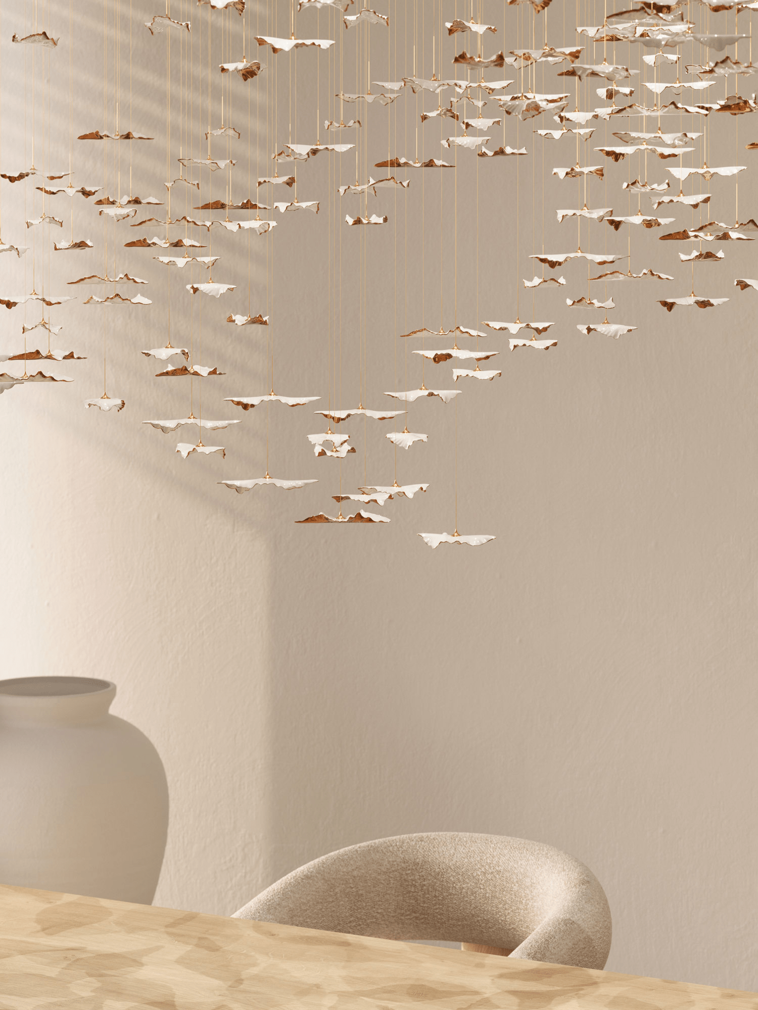 Leaf Twisted Sculptural Customizable Chandelier